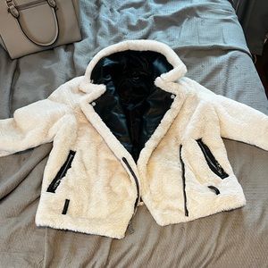 Express white fur Moto jacket